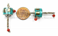 Tibetan "OM" Mantra Prayer Wheel Charm Pendant- Small Nepal Tibet Turquoise Inlay Prayer Wheel Charm Pendant- Earring Supplies-WM5751-1