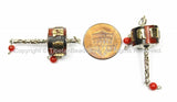 Tibetan "OM" Mantra Prayer Wheel Charm Pendant- Small Nepal Tibet Black Howlite, Coral Inlay Prayer Wheel Charm- Earring Supplies - WM5755