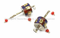 2 Tibetan "OM" Mantra Prayer Wheel Charm Pendants- Small Nepal TibetanPrayer Wheel Charms Ethnic Charms Pendants Earring Supplies-WM5752-2