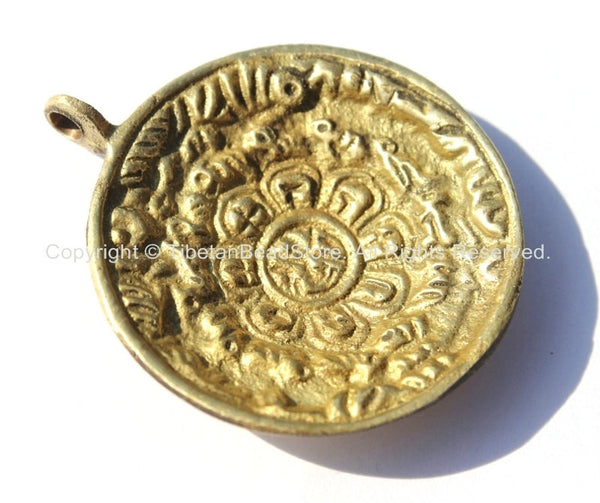 Medium Size Tibetan Calendar Timeline Wheel Solid Brass Charm Pendant- Melong Shamanic Mirror Amulet Pendant Ethnic Tribal Amulet WM3707B