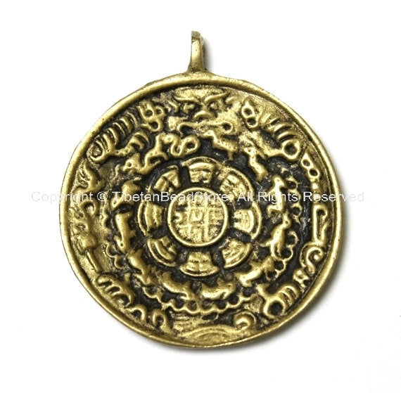 Tibetan OM Melong Timeline Wheel Shamanic Mirror Solid Brass Pendant- Tibetan Melong Mirror Timeline Wheel Calendar Pendant - WM2801
