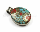 Ethnic Nepal Tibetan Charm Pendant with Brass, Turquoise, Coral Inlays TibetanBeadStore Handmade Nepal Tibetan Beads Pendants Jewelry WM5796