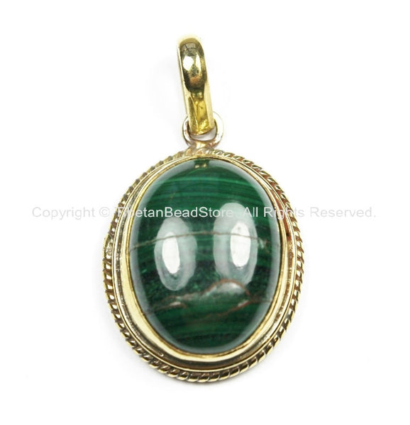AS IS Nepal Tibetan Malachite & Brass Pendant- Nepal Pendant Tibet Pendant Malachite Pendant Handmade Tibetan Beads, Pendants, Jewelry - WM5800