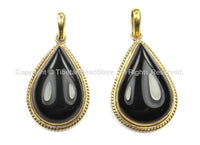 Nepal Tibetan Black Onyx & Brass Pendant- Natural Gemstone Tibet Nepalese Pendant TibetanBeadStore Tibetan Beads, Pendants, Jewelry - WM5889