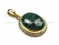 AS IS Nepal Tibetan Malachite & Brass Pendant- Nepal Pendant Tibet Pendant Malachite Pendant Handmade Tibetan Beads, Pendants, Jewelry - WM5800