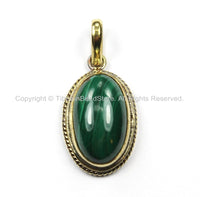 Nepal Tibetan Malachite & Brass Pendant- Nepal Pendant Tibet Pendant Natural Malachite Pendant Tibetan Beads, Pendants, Jewelry - WM5899