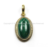 Nepal Tibetan Malachite & Brass Pendant- Nepal Pendant Tibet Pendant Natural Malachite Pendant Tibetan Beads, Pendants, Jewelry - WM5899