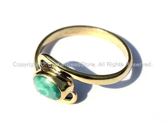 Nepal Tibetan Turquoise Brass Ring (SIZE 8.75) Handmade Nepal Ring Boho Nepalese Ring Tibet Ring TibetanBeadStore Tibetan Jewelry R50C-8.75