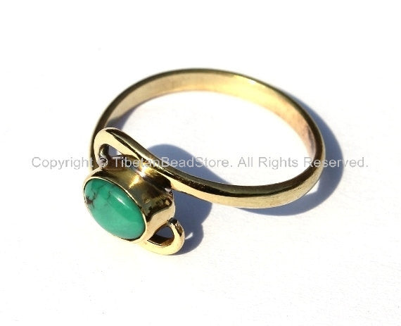 Nepal Tibetan Turquoise Brass Ring (SIZE 7.25) Nepal Ring Boho Ring Nepalese Ring Tibet Ring TibetanBeadStore Tibetan Jewelry R50B-7.25