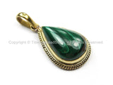 AS IS Nepal Tibetan Malachite Gemstone Inlay Pendant- Malachite Inlay Pendant TibetanBeadStore -Handmade- Brass with Gemstone Inlay- WM5898