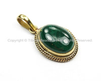 Nepal Tibetan Malachite Gemstone Inlay Pendant- Malachite Inlay Pendant TibetanBeadStore -Handmade- Brass with Gemstone Inlay- WM5870