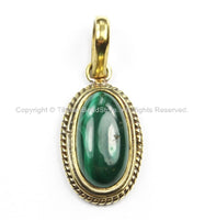 Nepal Tibetan Malachite Gemstone Inlay Pendant- Malachite Inlay Pendant TibetanBeadStore -Handmade- Brass with Gemstone Inlay- WM5867