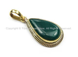 Nepal Tibetan Green Onyx Gemstone Inlay Pendant- Malachite Inlay Pendant TibetanBeadStore -Handmade- Brass with Gemstone Inlay- WM5876