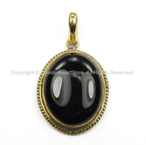 Nepal Tibetan Black Onyx Gemstone Inlay Pendant- Black Onyx Inlay Pendant TibetanBeadStore -Handmade- Brass with Gemstone Inlay- WM5869