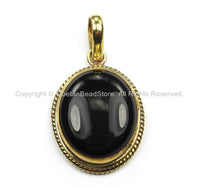 Nepal Tibetan Black Onyx Gemstone Inlay Pendant- Black Onyx Inlay Pendant TibetanBeadStore -Handmade- Brass with Gemstone Inlay- WM5891