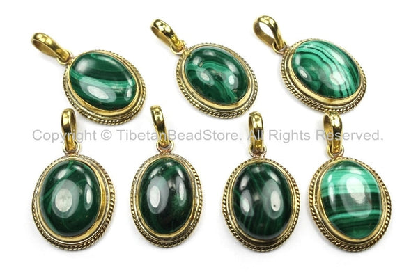 Nepal Tibetan Malachite & Brass Pendant- Nepal Pendant Tibet Pendant Natural Malachite Pendant Handmade Tibetan Pendants, Jewelr - WM5830B-1