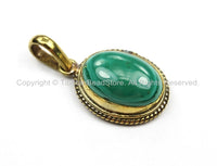 Nepal Tibetan Malachite & Brass Pendant- Nepal Pendant Tibet Pendant Natural Malachite Pendant Handmade Tibetan Pendants, Jewelr - WM5872