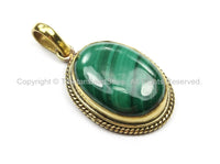 Nepal Tibetan Malachite & Brass Pendant- Nepal Pendant Tibet Pendant Natural Malachite Pendant Tibetan Beads, Pendants, Jewelry - WM5884