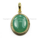 Nepal Tibetan Green Onyx & Brass Pendant- Handmade Pendant - Nepalese Tibetan Green Onyx Pendant- Focal Pendant- TibetanBeadStore- WM5881
