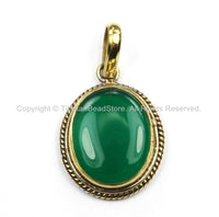 Nepal Tibetan Green Onyx & Brass Pendant- Handmade Pendant - Nepalese Tibetan Green Onyx Pendant- Focal Pendant- TibetanBeadStore- WM5883
