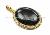 Black Onyx & Brass Nepal Tibetan Pendant- Handmade Pendant - Nepalese Tibetan Black Onyx Pendant- Focal Pendant- TibetanBeadStore- WM5887B