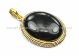 Black Onyx & Brass Nepal Tibetan Pendant- Handmade Pendant - Nepalese Tibetan Black Onyx Pendant- Focal Pendant- TibetanBeadStore- WM5887B