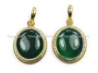 Nepal Tibetan Green Onyx & Brass Pendant- Handmade Pendant - Nepalese Tibetan Green Onyx Pendant- Focal Pendant- TibetanBeadStore- WM5886