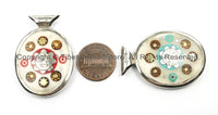 Nepal Tibetan Reversible Sun & Double Fish Bone Pendant with Metal Inlays - Boho Ethnic Nepal Tibetan Pendant- Handmade Jewelry - WM5911