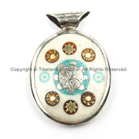 Nepal Tibetan Reversible Sun & Double Fish Bone Pendant with Metal Inlays - Boho Ethnic Nepal Tibetan Pendant- Handmade Jewelry - WM5911