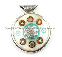 Nepal Tibetan Reversible Sun & Double Fish Bone Pendant with Metal Inlays - Boho Ethnic Nepal Tibetan Pendant- Handmade Jewelry - WM5910