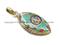 Nepal Tibetan OM Mantra Pendant with Brass, Lapis, Turquoise, Coral Inlay Om Pendant Nepal Pendant Tibetan Pendant Tibet Pendant - WM5916