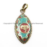 Nepal Tibetan Buddha Wisdom Eyes Pendant with Brass, Turquoise, Coral Inlay Nepal Pendant Tibetan Pendant Tibet Pendant - WM5919