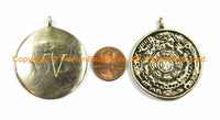 2 PENDANTS Medium 39mm Tibetan OM Mantra Calendar Timeline Wheel Solid Brass Pendants- Tibetan Melong Calendar Brass Pendants- WM2801-2