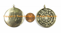 3 PENDANTS Medium 39mm Tibetan OM Mantra Calendar Timeline Wheel Solid Brass Pendants- Tibetan Melong Calendar Brass Pendants- WM2801-3