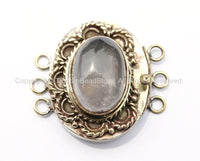 OOAK Tibetan Handmade Brass Clasp with Rose Quartz Inlay - Handmade Findings - Tibetan Jewelry - Tibetan Beads - Ethnic Clasps - B2681