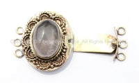OOAK Tibetan Handmade Brass Clasp with Rose Quartz Inlay - Handmade Findings - Tibetan Jewelry - Tibetan Beads - Ethnic Clasps - B2681