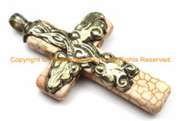Tibetan Reversible Howlite Turquoise Cross Pendant with Tibetan Silver Bail, Repousse Hand Carved Snake & Floral Vine Details- WM6135