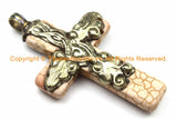 Tibetan Reversible Howlite Turquoise Cross Pendant with Tibetan Silver Bail, Repousse Hand Carved Snake & Floral Vine Details- WM6135