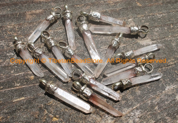 TibetanBeadStore's Custom Design Tibetan Crystal Quartz Point Charm Pendants- Himalayan Crystal Quartz Healing Amulet Pendant- WM6245-1