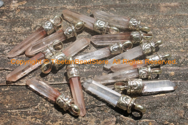 TibetanBeadStore's Custom Design Tibetan Crystal Quartz Point Charm Pendants- Himalayan Crystal Quartz Healing Amulet Pendant- WM6246-1
