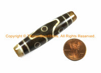 1 BEAD BIG LONG Tibetan Etched Agate Dzi Bead 6 Eye Dzi Zee Dzee Zi Agate Bead - Tibetan Beads- Ethnic Tribal Dzi Beads - B2932