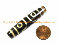 1 BEAD BIG LONG Tibetan Etched Agate Dzi Bead 3 Eye Dzi Zee Dzee Zi Agate Bead - Tibetan Beads- Ethnic Tribal Dzi Beads - B2935