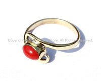 Nepal Tibetan Coral Brass Ring (SIZE 8.5) Handmade Nepal Ring Boho Ring Nepalese Tibet Ring TibetanBeadStore Tibetan Jewelry R42-8.5