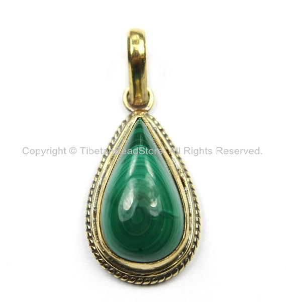 Nepal Tibetan Malachite Gemstone Inlay Pendant- Malachite Inlay Pendant TibetanBeadStore -Handmade- Brass with Gemstone Inlay- WM5895