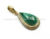 Nepal Tibetan Malachite Gemstone Inlay Pendant- Malachite Inlay Pendant TibetanBeadStore -Handmade- Brass with Gemstone Inlay- WM5895