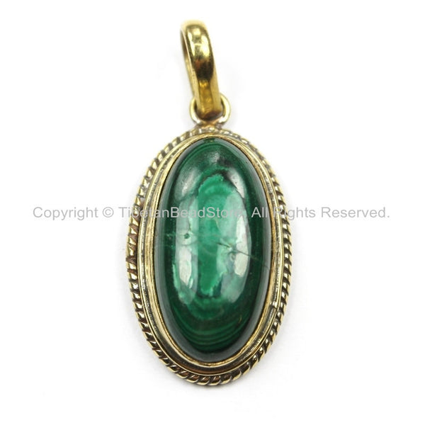 AS IS Nepal Tibetan Malachite Gemstone Inlay Pendant- Malachite Inlay Pendant TibetanBeadStore -Handmade- Brass with Gemstone Inlay- WM5893