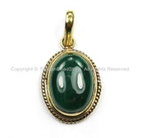 Nepal Tibetan Malachite Gemstone Inlay Pendant- Malachite Inlay Pendant TibetanBeadStore -Handmade- Brass with Gemstone Inlay- WM5870