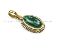Nepal Tibetan Malachite Gemstone Inlay Pendant- Malachite Inlay Pendant TibetanBeadStore -Handmade- Brass with Gemstone Inlay- WM5867