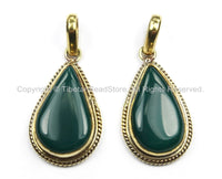 Nepal Tibetan Green Onyx Gemstone Inlay Pendant- Malachite Inlay Pendant TibetanBeadStore -Handmade- Brass with Gemstone Inlay- WM5876