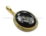 Nepal Tibetan Black Onyx Gemstone Inlay Pendant- Black Onyx Inlay Pendant TibetanBeadStore -Handmade- Brass with Gemstone Inlay- WM5869